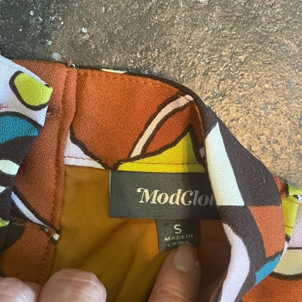 ModCloth In With Excitement Brown Floral Mock Neck Dress Size Small - Picture 6 of 10